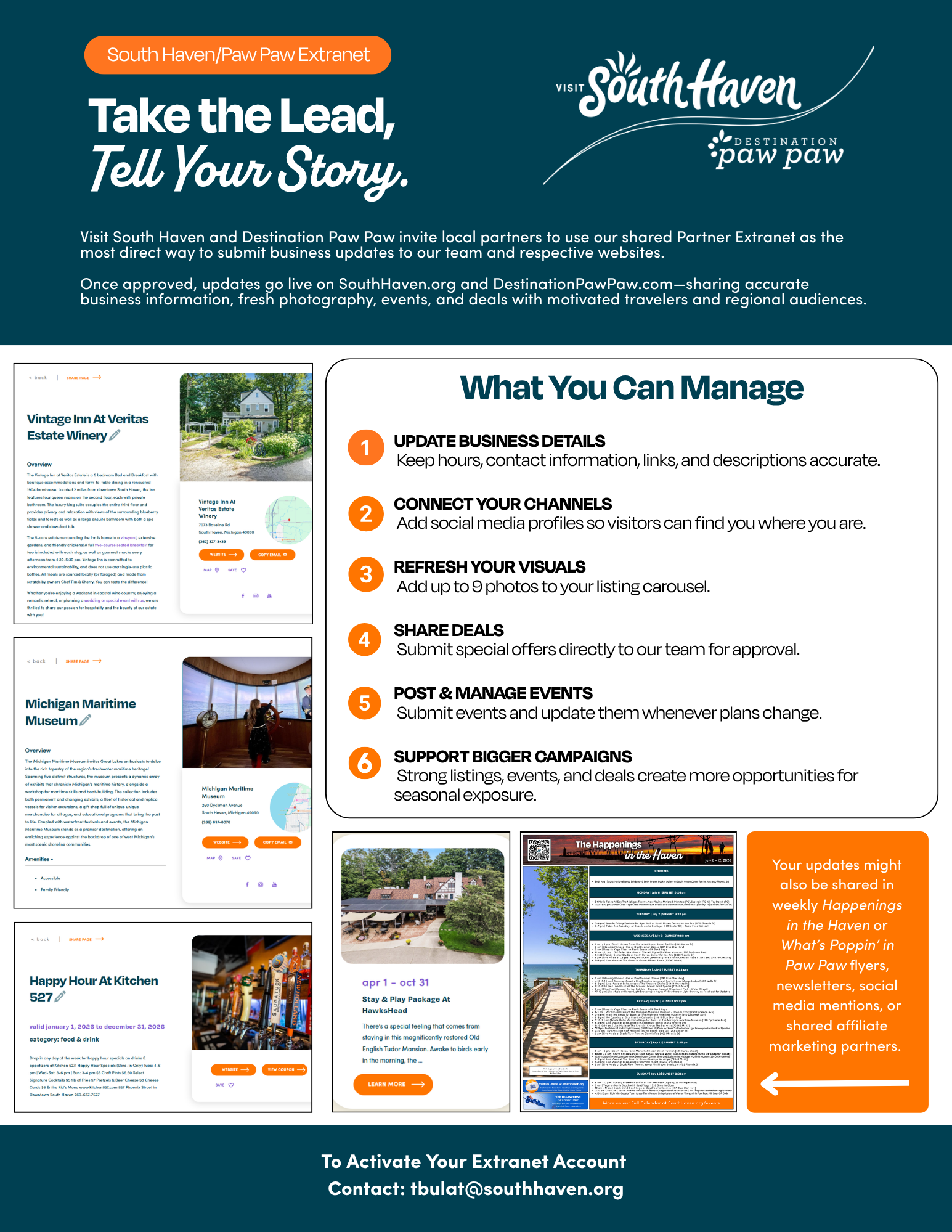 Visit South Haven and Destination Paw Paw Partner Extranet information sheet